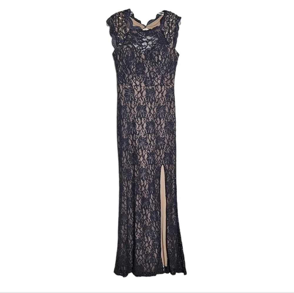 City Triangles gray formal dress sequins, rhinestones, glitter, slit, zipper - Picture 1 of 12